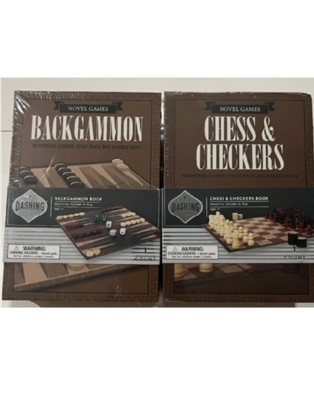 Novel Games Backgammon & Dashing Book Game 2 in 1 Checkers or Chess 2 Pk